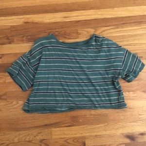 American Eagle Green Striped Cropped T-Shirt